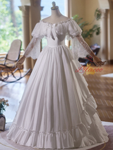 White Satin Lace Long Sleeve Wedding Dress