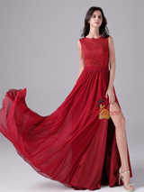 Burgundy Chiffon Lace Mother Of The Bride Dress