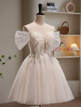 Ivory Tulle Off the Shoulder Sequins Homecoming Dress