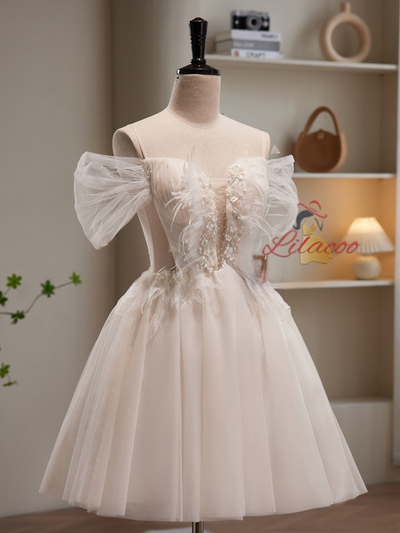 Ivory Tulle Off the Shoulder Sequins Homecoming Dress
