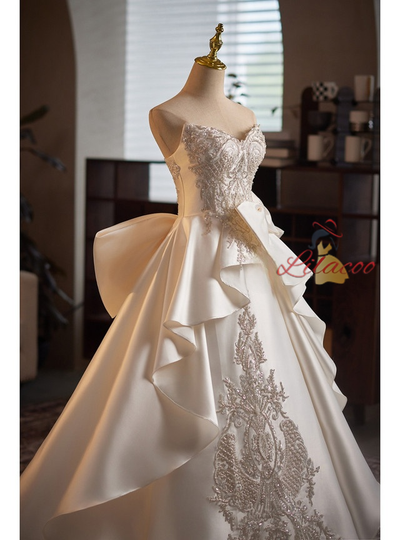 Ivory White Satin Beading Wedding Dress