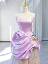 Sequins Strapless Pearls Prom Dress