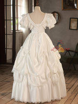 Vintage White Satin Lace Short Sleeve Wedding Dress