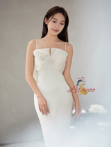 White Mermaid Spaghetti Straps Wedding Dress