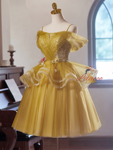 Yellow Sequins Tulle Homecoming Dress