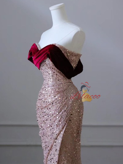 Mermaid Sequins Velvet Pleats Prom Dress