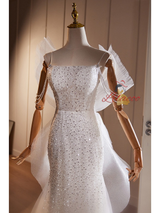 White Mermaid Sequins Straps Beading Wedding Dress