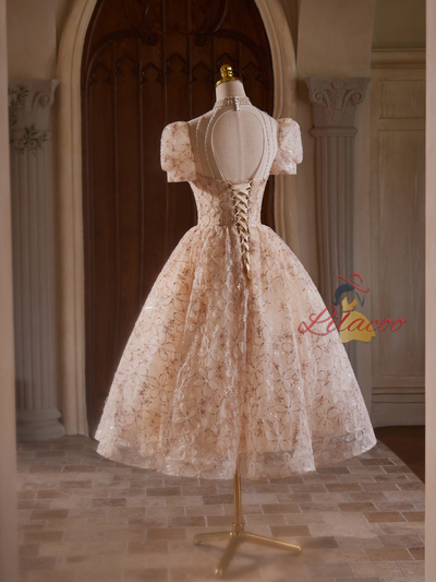 Champagne Lace Beading Prom Dress