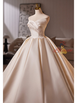 Ivory Satin Strapless Lace Wedding Dress