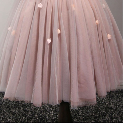 Pink Tulle Strapless Appliques Beading Homecoming Dress