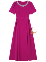 Black Short Sleeve Crystal Belt Mother Of The Bride Dress