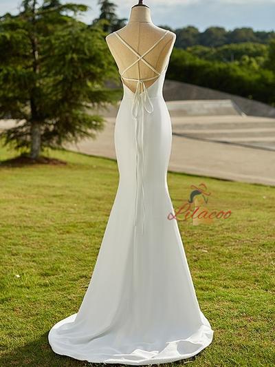 White Mermaid Spaghetti Straps Back Wedding Dress