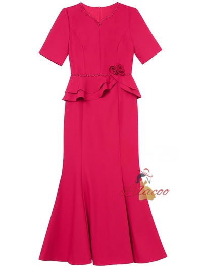 Short Sleeve Beading Pearls Mother Of The Bride Dress