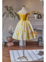 Yellow Off the Shoulder Bow Homecoming Dress