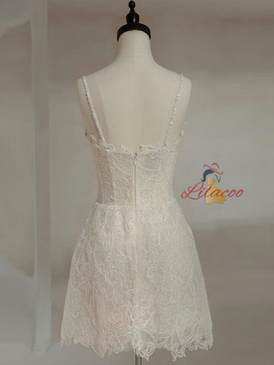 White Lace Straps Wedding Dress