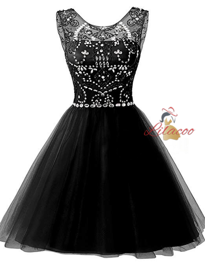 Blue Tulle Beading Crystal Homecoming Dress