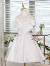 White Satin 3D Flower Wedding Dress