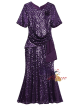 Burgundy Sequins Pleats Mother Of The Bride Dress