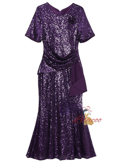 Burgundy Sequins Pleats Mother Of The Bride Dress