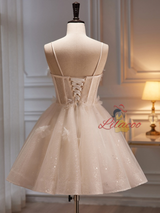 Ivory Tulle Sequins Flower Homecoming Dress