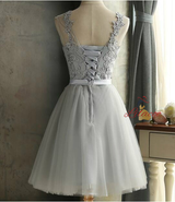Gray Tulle Lace Homecoming Dress