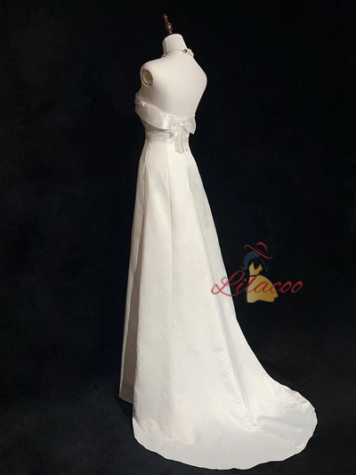 White Satin Strapless Pleats Wedding Dress