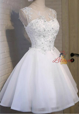 White Lace Beading Homecoming Dress