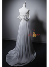 Simple White Satin Lace Strapless Wedding Dress