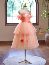 Orange Tulle Spaghetti Straps Flower Homecoming Dress