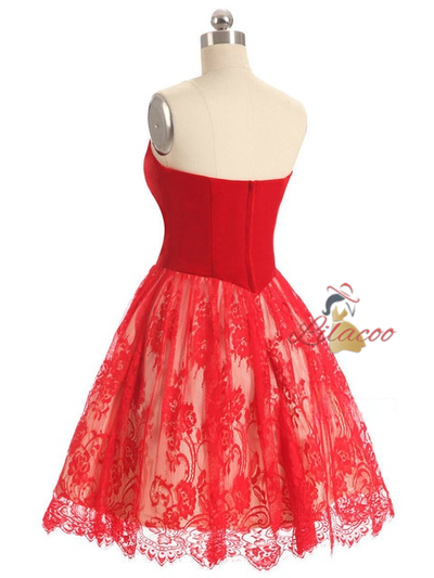 Red Sweetheart Velvet Lace Homecoming Dress