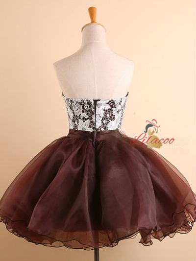 Brown Strapless Lace Homecoming Dress