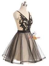 Black Tulle V-neck Lace Homecoming Dress