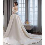 Ivory White Satin Lace Beading Wedding Dress