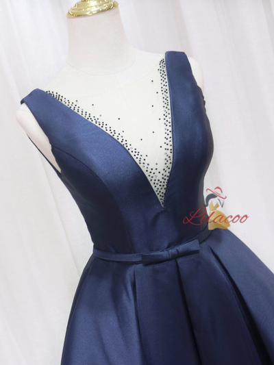 Navy Blue Satin Homecoming Dress