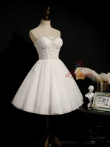 White Tulle Beading Homecoming Dress