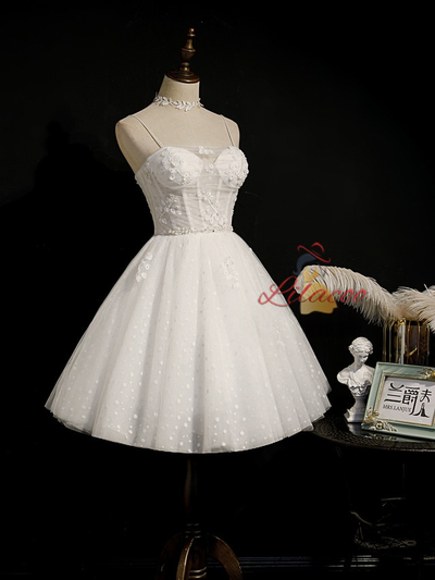 White Tulle Beading Homecoming Dress