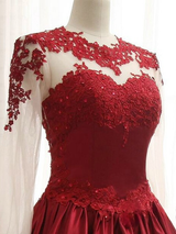 Burgundy Satin Lace Long Sleeve Homecoming Dress