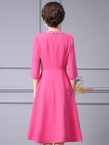 Pink Scoop Neck Short Sleeve Mother Of The Bride Dress