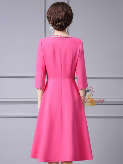 Pink Scoop Neck Short Sleeve Mother Of The Bride Dress