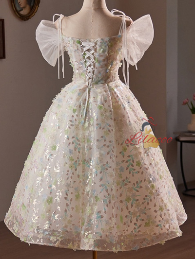 White Tulle Sequins Short Sleeve Homecoming Dress