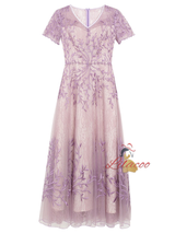 Purple Lace V-neck Mother Of The Bride Dress