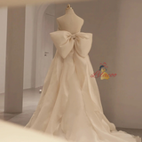 Ivory Tulle Sweetheart Bow Pleats Wedding Dress