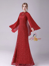 Red Chiffon Lace Beading Mother Of The Bride Dress