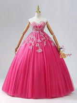 Fuchsia Long Sleeve Sequins Appliques Prom Dress