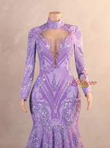 Purple Sequins Long Sleeve Prom Dress