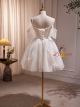 White Tulle Sequins Pearls Homecoming Dress