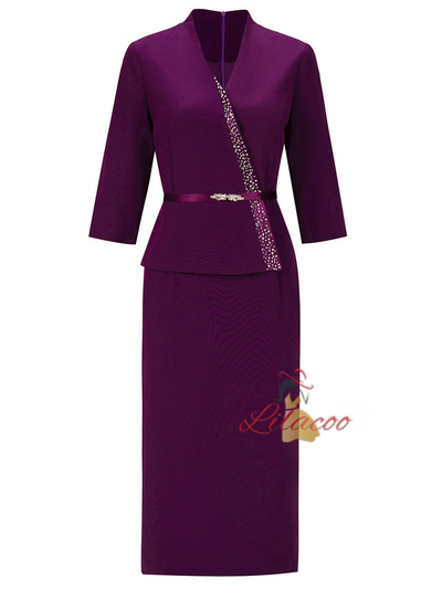 Purple Short Sleeve Mother Of The Bride Dress