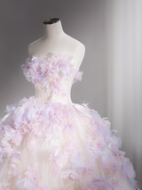 Ball Gown Strapless Tulle 3D Flower Wedding Dress