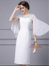 White Scoop Neck Beading Mother Of The Bride Dress