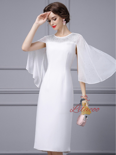 White Scoop Neck Beading Mother Of The Bride Dress